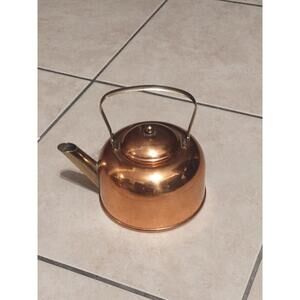 Vintage 1970s Coppercraft Guild Copper Tea Pot Brass Handle 5" D Taunton Mass